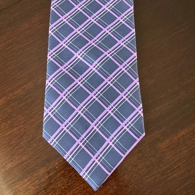Corbata Harrods Knightsbridge 100 % seda púrpura azul a cuadros rayas rosa clásico Foto 1 de 4