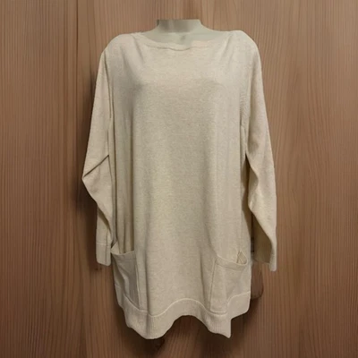 Jeanne Pierre женщин длинный кремовый 100% хлопок вязаный свитер размер 2 X с карманами - Изображение 1 из 4