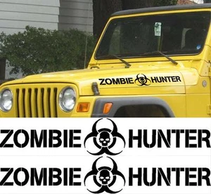 SET ZOMBIE HUNTER DECALS FOR WRANGLER RUBICON SAHARA TJ HOOD STICKERS #2 - Picture 1 of 2