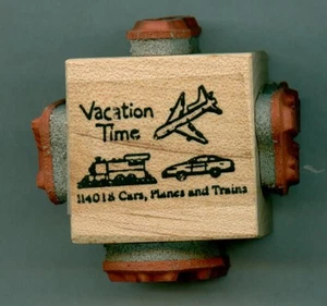 NORTHWOODS rubber stamp CARS PLANES &TRAINS CUBE wood mounted Vacation Transport - Picture 1 of 1