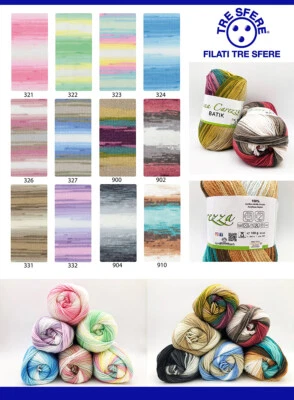 GOMITOLO 100 gr. 380 mt. LANA CAREZZA BATIK FERRI O UNCINETTO 2,5/3 TRE SFERE