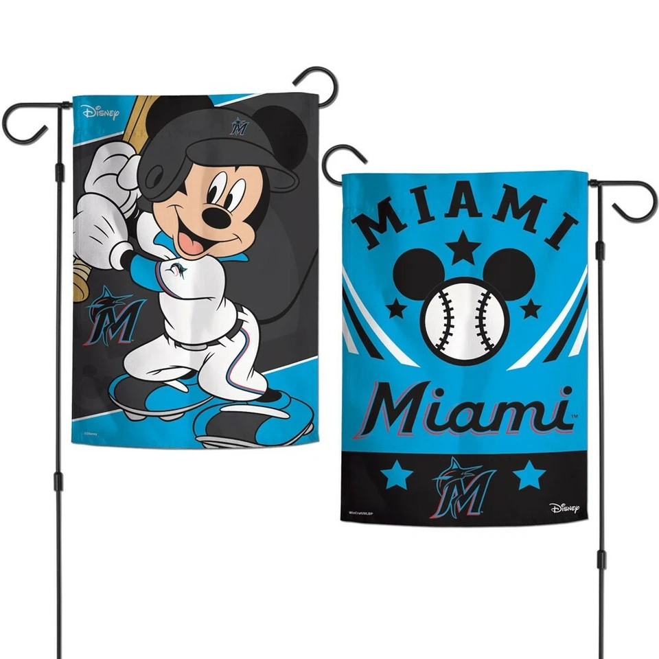 MIAMI MARLINS NEW LOGO MICKEY MOUSE DISNEY 12"X18" 2-SIDED GARDEN FLAG WINCRAFT - Image 1 of 1