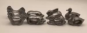 Vintage Arthur Court Designs Zinn Set 8 Serviettenringe Hase Gans Huhn Schwein - Bild 1 von 7