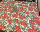 VTG Christmas Red Poinsettia Holly Berry Egg-corn Fabric Table Cloth 51? x 72?