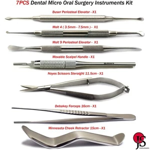 Elevatore periostiale dentale Molt 4 curette ritrattore guance micro forbici pinze - Foto 1 di 8