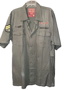 Hard Rock Café 2X Button Up Military Rock ‘N’ Roll Shirt NWT Military Green NWT - Picture 1 of 10