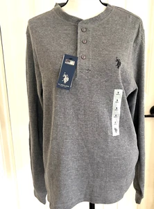 US Polo Assn Men's Waffle Knit Henley Long Sleeve Gray Shirt Size Small NWT - Picture 1 of 5