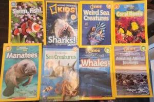 Lot 8 NATIONAL GEOGRAPHIC KIDS Sharks Manatees Coral Reefs Whales Sea Creature - Picture 1 of 4
