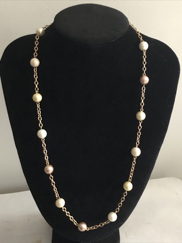 VETEMENTS Collana catena stazione placcata oro perle finte multicolore 31” firmata Cezanne