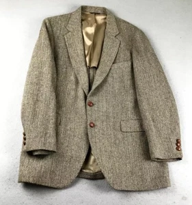 VTG Harris Tweed Blazer Mens 44 Reg Brown Pure Scottish Wool Handwoven Hebrides - Picture 1 of 8