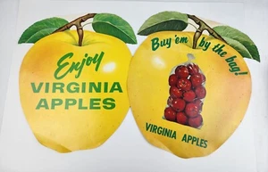 True vintage (2) Virginia Apples Die cut Cardboard Signs 16" tall VA Fruit sign - Picture 1 of 13