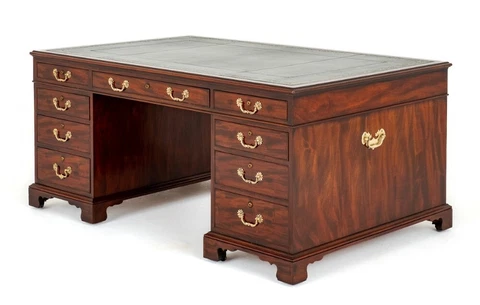 Regency Partners Desk Mahogany Period Antique Cover