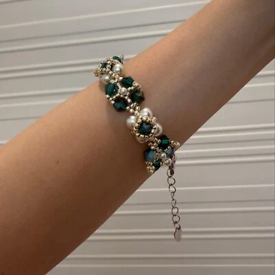 手工制作维多利亚风格串珠手链精致新娘绿色手链首饰 — 第 1/4 张图片