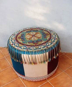 Large Bohemian Ottoman, Hand Embroidery - Picture 1 of 5