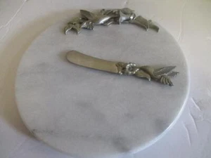 Lindsay Claire Pewter & White Marble Round Cheese Board Server & Knife 8" - Picture 1 of 1