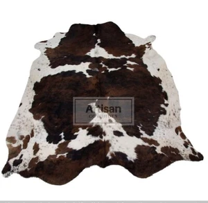 COWHIDE RUG TRICOLOR 6'x5' Ft - Cow Skin Rug Leather Cow Hide - Picture 1 of 10