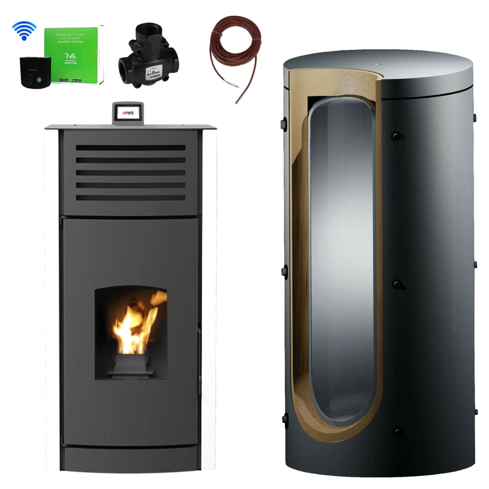 A Robin Wood Enya Aqua Estufa de Pellets Blanco Caldera 18 Kw Set Completo+Wifi - Imagen 1 de 4