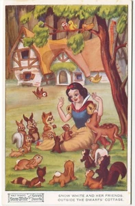 SNOW WHITE & HER FRIENDS, DWARFS COTTAGE - Walt Disney Film Postcard - Picture 1 of 2