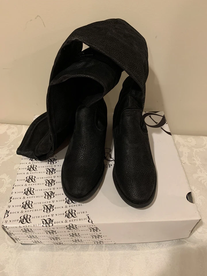 Nuevo con caja ROCK & REPUBLIC - BOTA "LASSO" botas por encima de la rodilla - NEGRAS - TALLA 7 M Foto 1 de 4