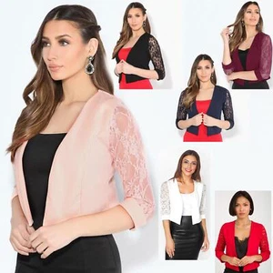 Mujeres Damas Bolero Encaje Encogido Manga Corta Cárdigan Recortado Fiesta Top Chaqueta - Imagen 1 de 24