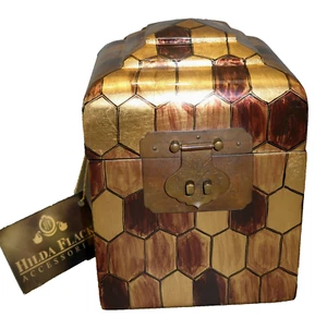 8" Hilda Flack Decorative Lacquered Box Container Chest- Gold Bronze Brass Tones - Picture 1 of 17