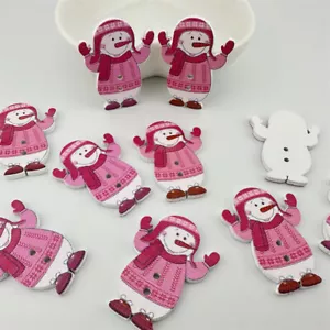 100pcs Christmas pink snowman Wooden Buttons decoration Sewing Scrapbookin 36mm - Picture 1 of 2