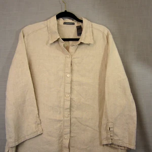 Liz Claiborne Shirt Damen XL 3/4 Ärmel geknöpft Leinen beige klassisch - Bild 1 von 11