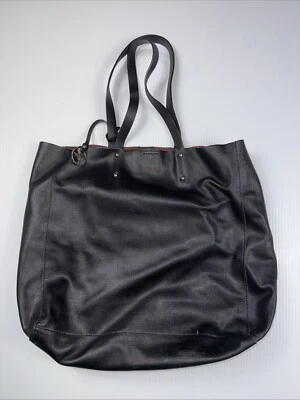 Bolso de Mano Pulicati Cuero Liso Negro Hecho en Italia Grande Foto 1 de 4