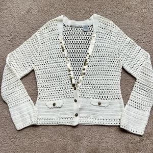 Lucidity Crotchet Sequined White Cardigan Embellished Filigree Buttons Size XL - Picture 1 of 10