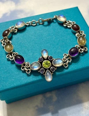 20g Nicky Butler NB Sterling Silver AMETHYST MOONSTONE 925 Tennis Bracelet 8” - Image 1 of 3