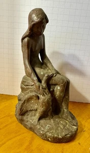 FERMALIBRI CATODICI BRONZE WORKS KBW ANTICO BRONZO RIVESTITO FANCIULLA NUDA Lady con oca - Foto 1 di 7