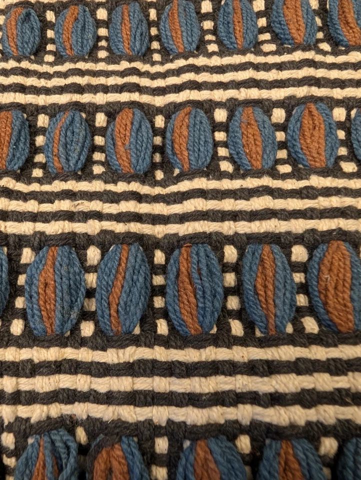 Crate & Barrel Table Runner 14”x120” Woven Blue White Brown Black  - Image 1 of 4