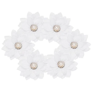 Flor de gasa con diamantes de imitación de 2,36 pulgadas, apliques de tela de 6 piezas, blanco - Imagen 1 de 7