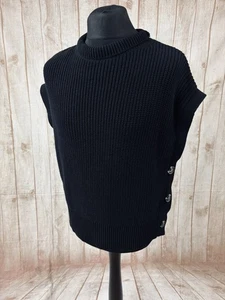 Maglione nero velluto come nuovo maglia grossa costina senza maniche bottoni laterali pescatore medio - Foto 1 di 23