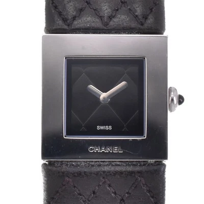 Reloj de cuarzo para dama Chanel Matrasse H0118 SS/cuero esfera negra B#144400 Foto 1 de 4