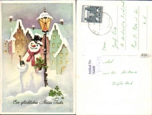 750612 Neujahr Schneemann Laterne Sekt Sektflasche Stadt Klee - Picture 1 of 1