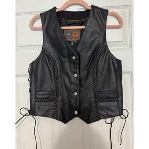 Black Leather Vest with Braided Details - Picture 1 of 13