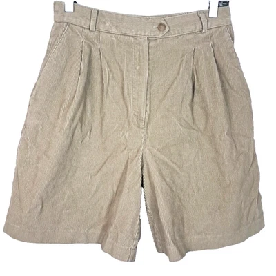 Vintage Corduroy High Waist Wide Leg Pleated Shorts Size 10 Beige Light Academia - Image 1 of 4