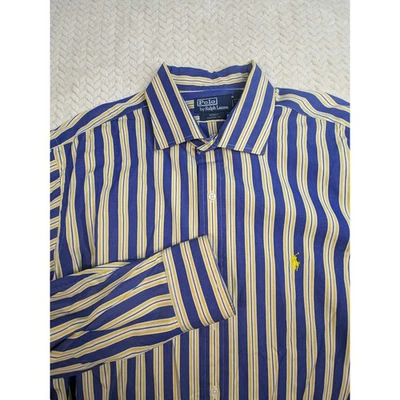 Polo de Ralph Lauren Regent Calce Clásico Rayas Azul Amarillo Camisa XXL Foto 1 de 4
