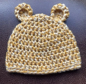 Handmade Crochet Baby Beanie with Bear Ears - Newborn - Golden Variegation - Picture 1 of 1