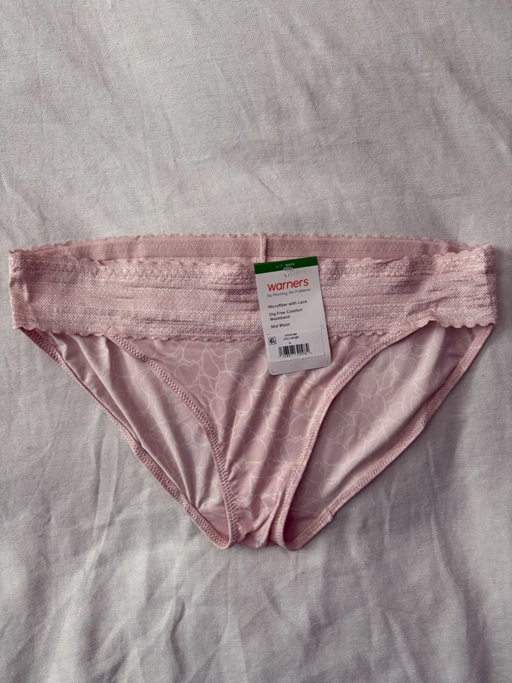Warners BIKINI Panties 2-Pack No Pinching Lace 5509 Beige Pink microfiber 7/L