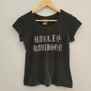 Womens Harley-Davidson Tshirt Medium Black Studded Embellished Sparkle VTG Y2K - Picture 1 of 5