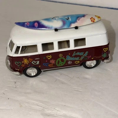 5" Kinsmart 1962 Volkswagen Classical Bus w/Decal 1:32 Diecast Love Peace MAROON - Image 1 of 4