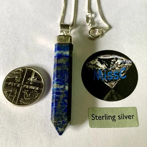 PÉNDULO Y CADENA LAPISLÁZULI GRADO AA AZUL PROFUNDO PLATA ESTERLINA 925 50 MM - Imagen 1 de 6