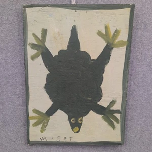 Mose T Signed Green Frog Painting Salvaged Wood 14" x 10.5" Moses Tolliver MoseT - Picture 1 of 6