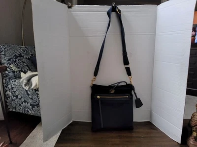 Bolsa tiracolo Tory Burch azul marinho nylon couro detalhes zíper com ouro - Imagem 1 de 4