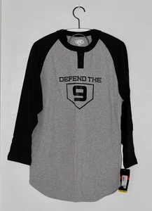 NWT Rawlings Men's Black Defend the 9 Henley 3/4 Sleeve Baseball Shirt sz M - Picture 1 of 12