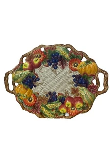Vintage Rare! Fitz and Floyd Autumn Bounty 17" Oval Serving Platter with Handles - Picture 1 of 12