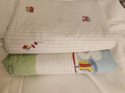 Designers Guild Twin Duvet Cover and Flat Sheet Trains Planes Autos Toddler - Image 1 of 4