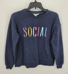 Wildfox Sweatshirt Womens XS Blue Social Spellout Crew Neck Pullover Casual - Picture 1 of 8